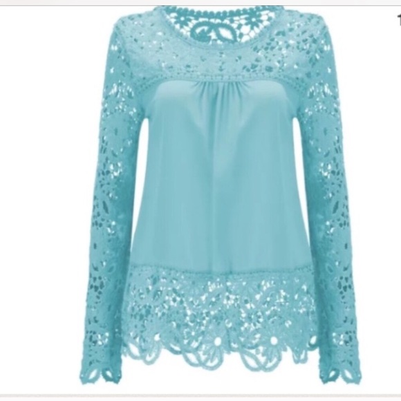 🦋 Baby Blue Baby Doll Top with Crochet Trim - Picture 2 of 3