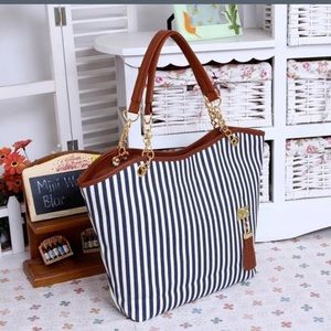 Fashion women chain stripe canvas bag shoulder bag