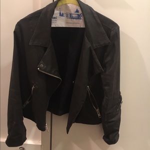 Current Elliot Waxed Black Denim Moto Jacket