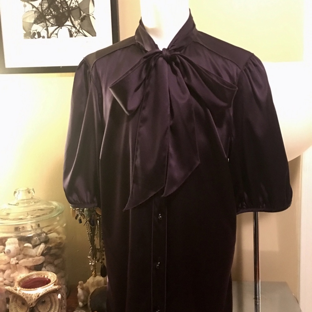 Ann Taylor Plum Silk Tie-Neck Blouse