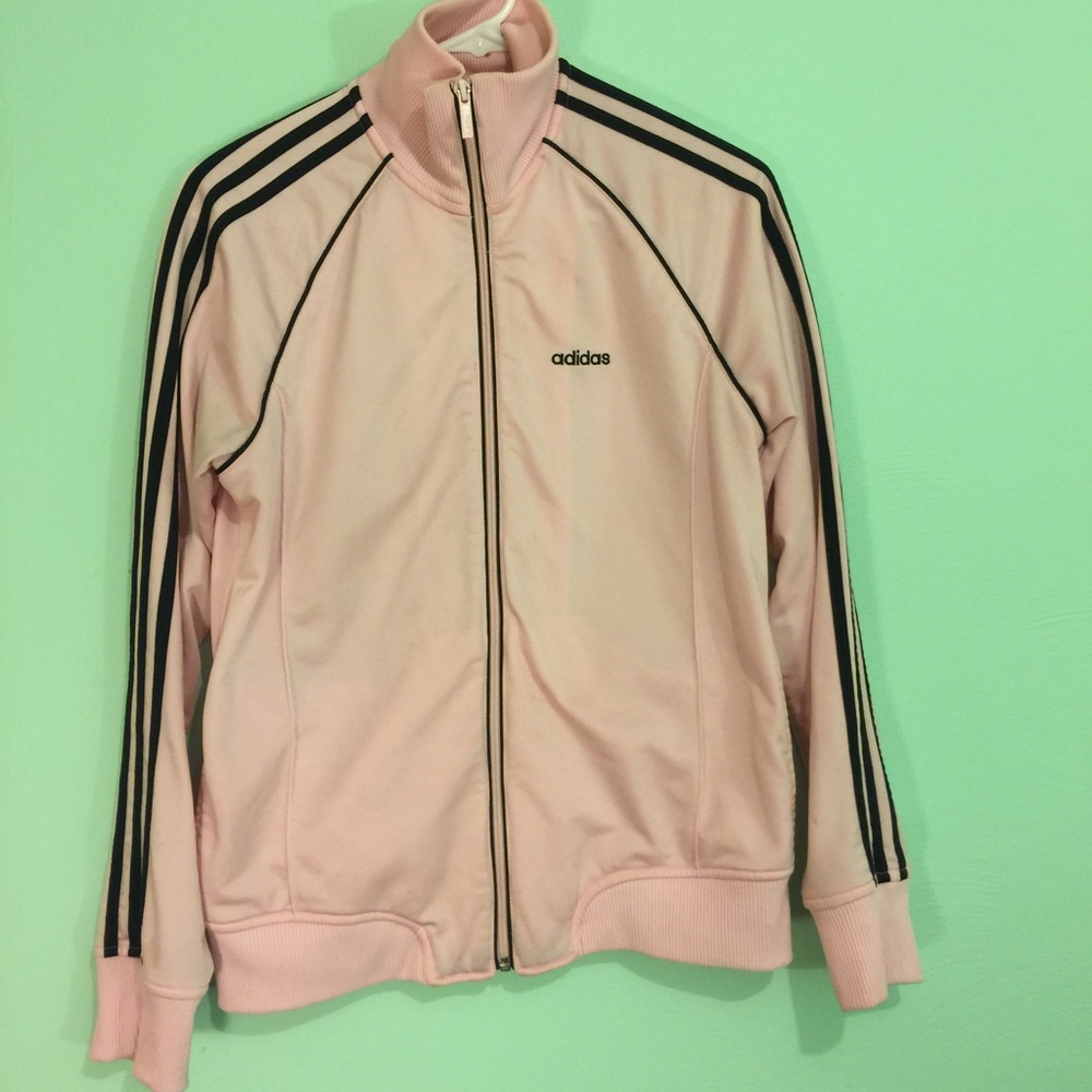 Pearlescent light pink adidas track jacket