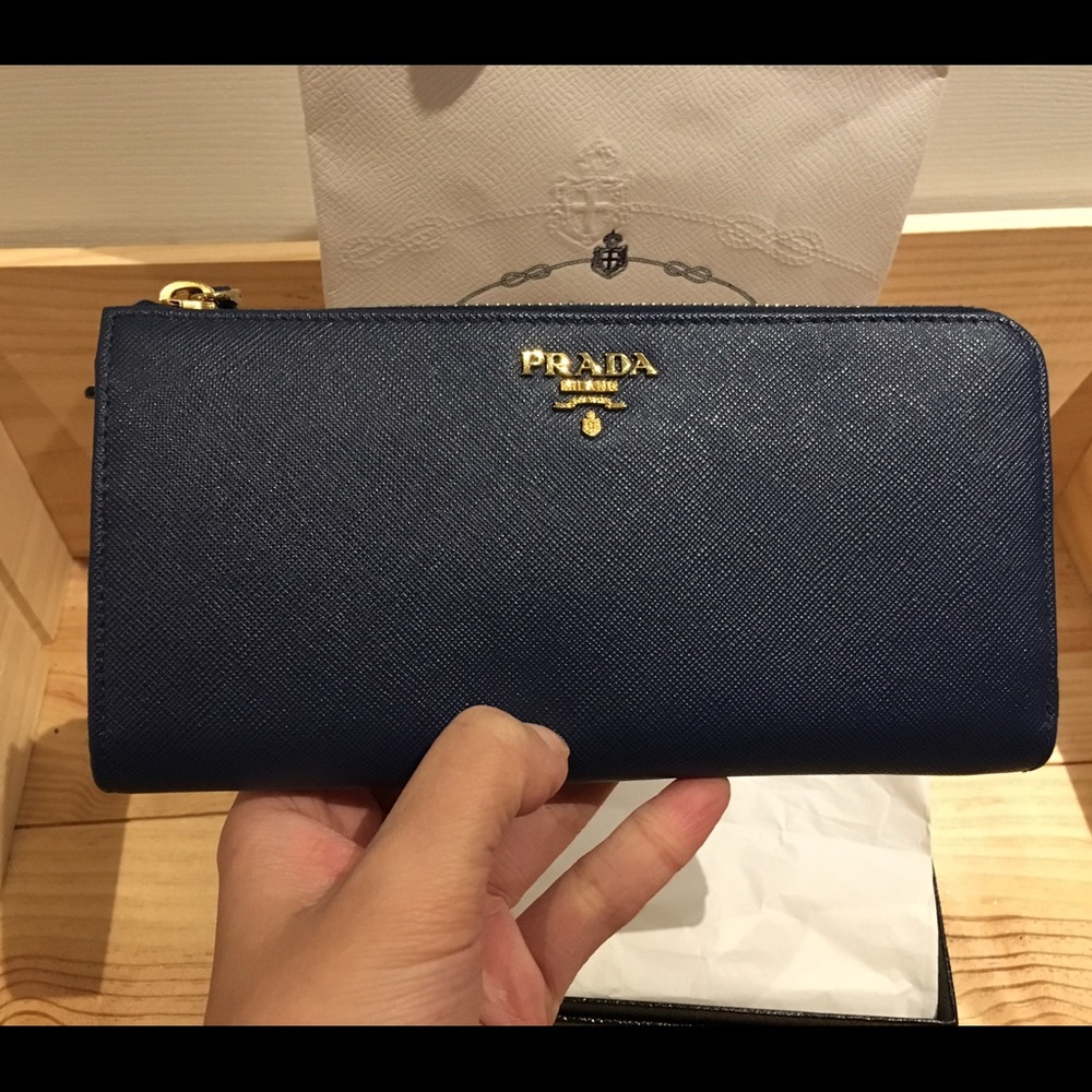 Blue Saffiano Leather Long Prada Wallet