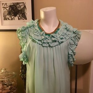 Anthropologie Charlie & Robin Aqua Silk Blouse