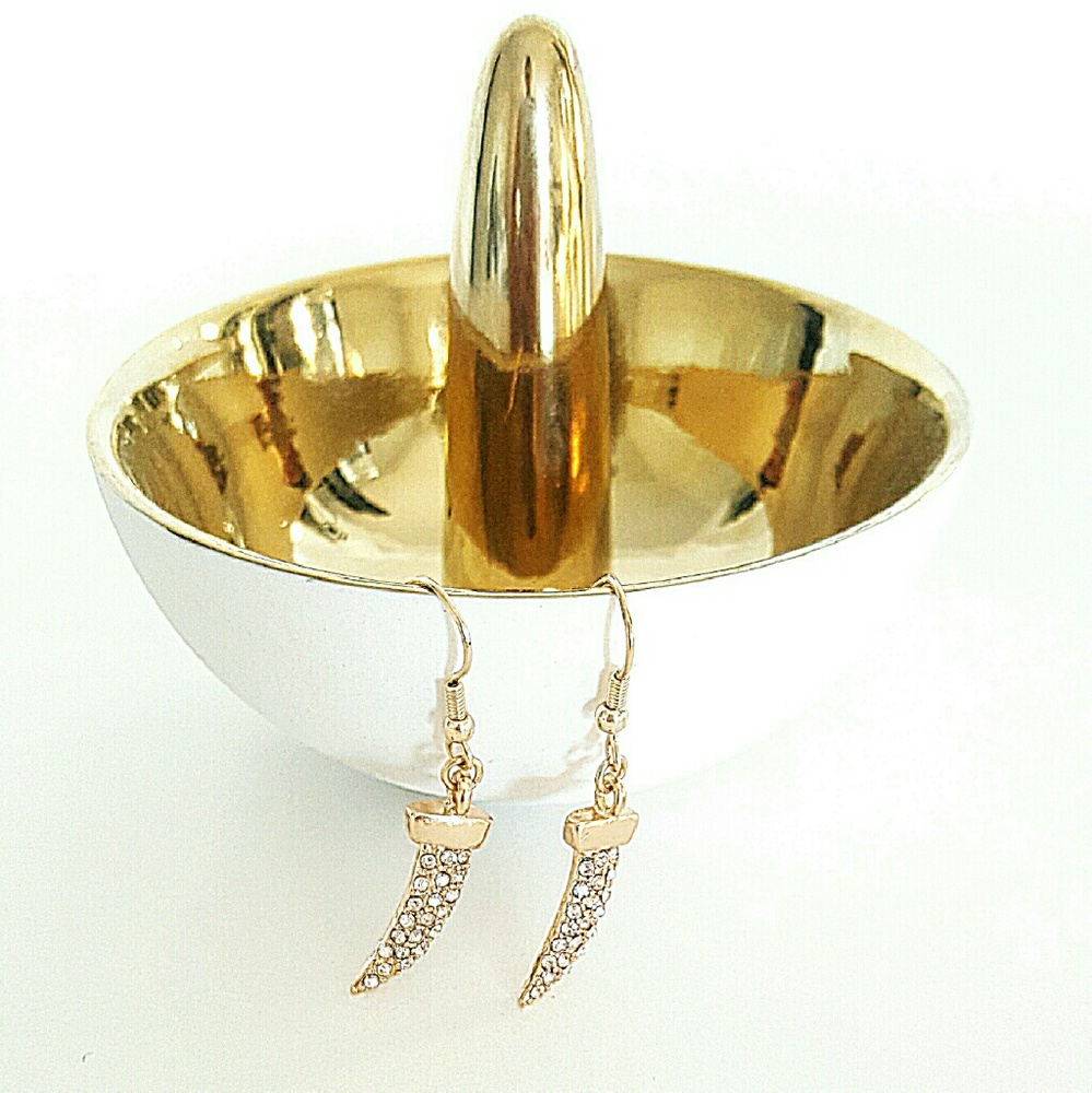 Gold and Glass Tusk Dangle Earrings