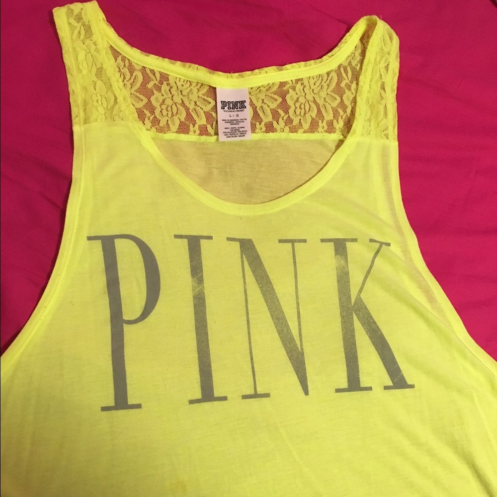 Victorias Secret PINK neon yellow tank. Size L
