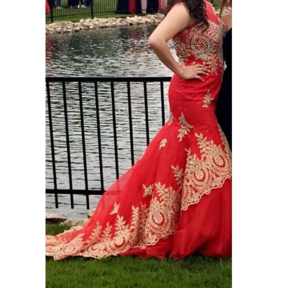 Tiffanys Red Gold Prom Dress