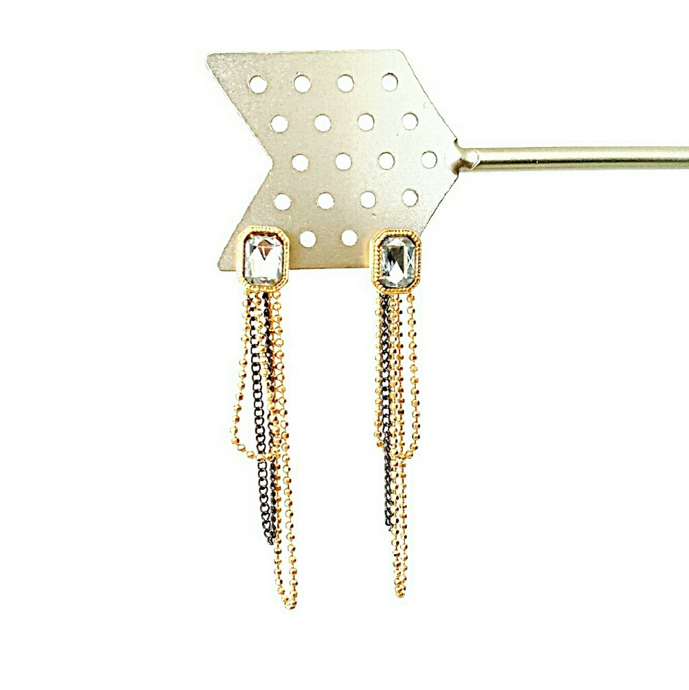 Gold and Black Chain Front to Back Earrings