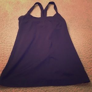 Black yoga tank top with built in sports bra