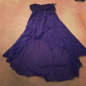 Purple and black strapless high low dress