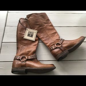 FRYE Phillip Harness Tall Brown Riding Boots