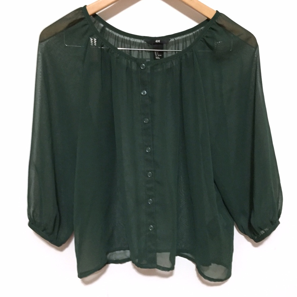 H&M Hunter Green Chiffon Blouse