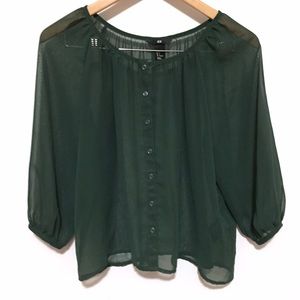 H&M Hunter Green Chiffon Blouse