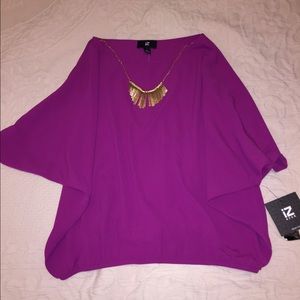 Purple Open Shoulder Business Top w Necklace