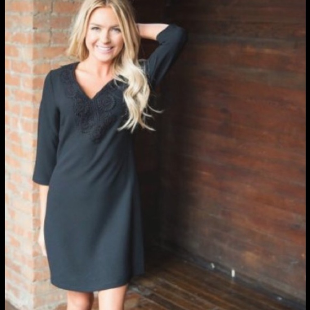 Black scalloped lace dress