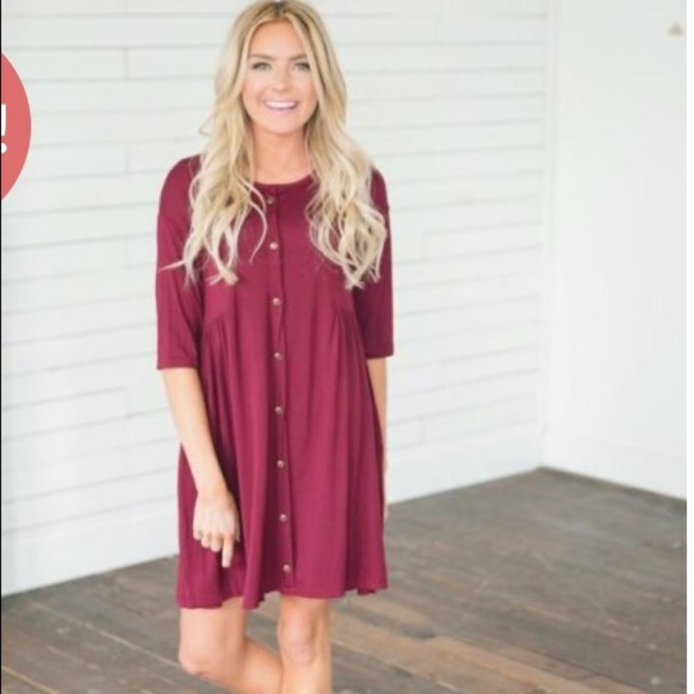 Maroon button down tunic dress