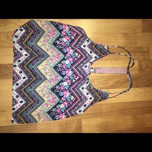 Top with tribal pattern and stitched back design