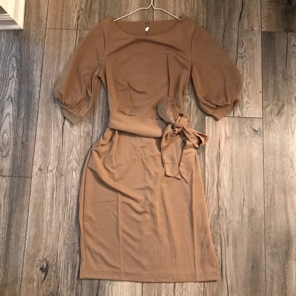 Desert Brown Elegant Dress with Sash