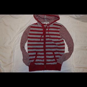 Forever21 grey and ref stripped hoodie