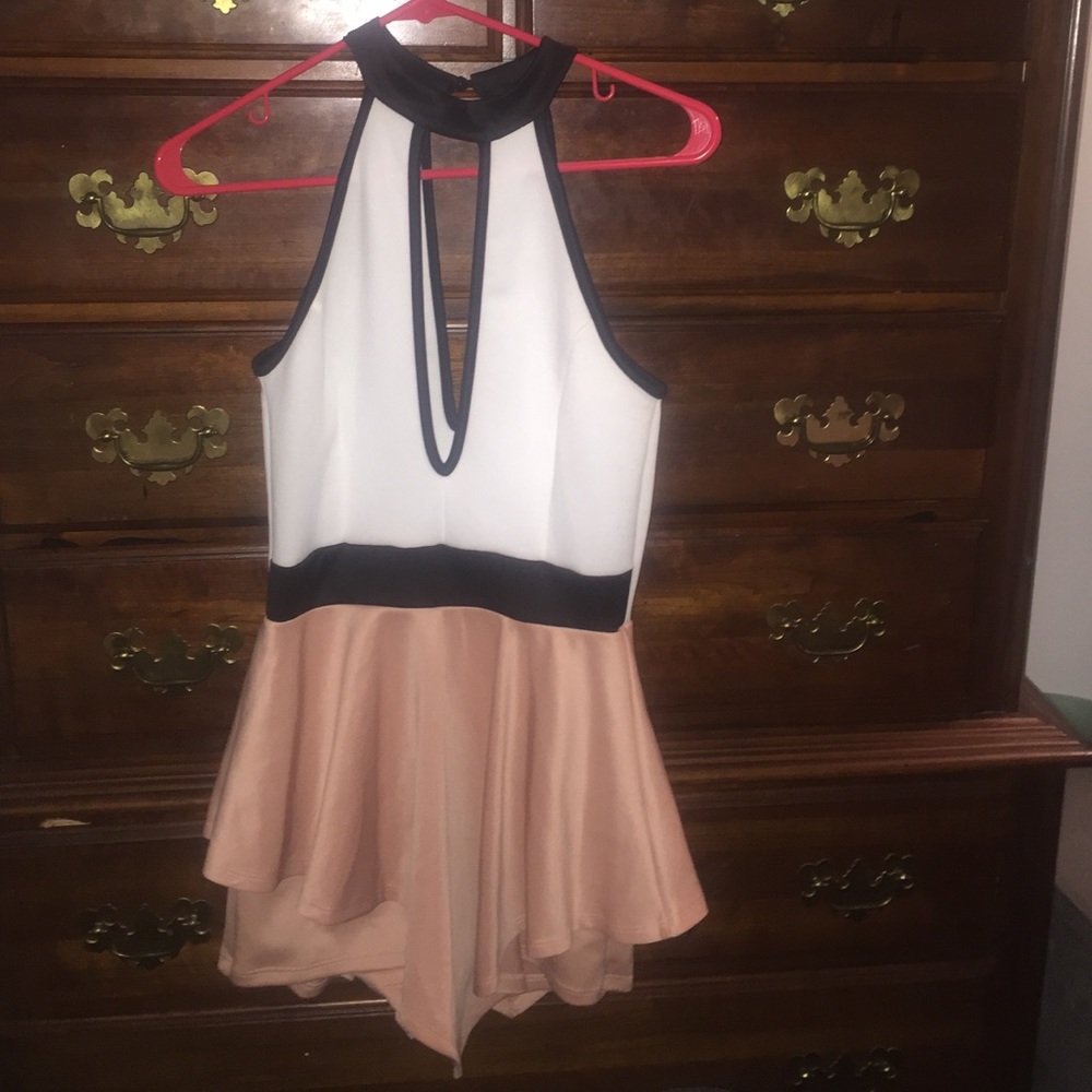 Blush, White, and Black peplum romper