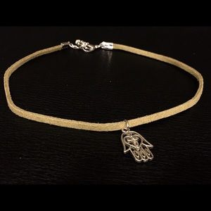 Olive Green Hamesh Hand Suede Choker Necklace