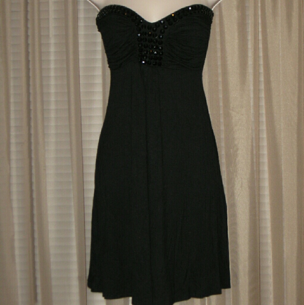S SAPA Black Empire Waist Stud  Strapless Dres