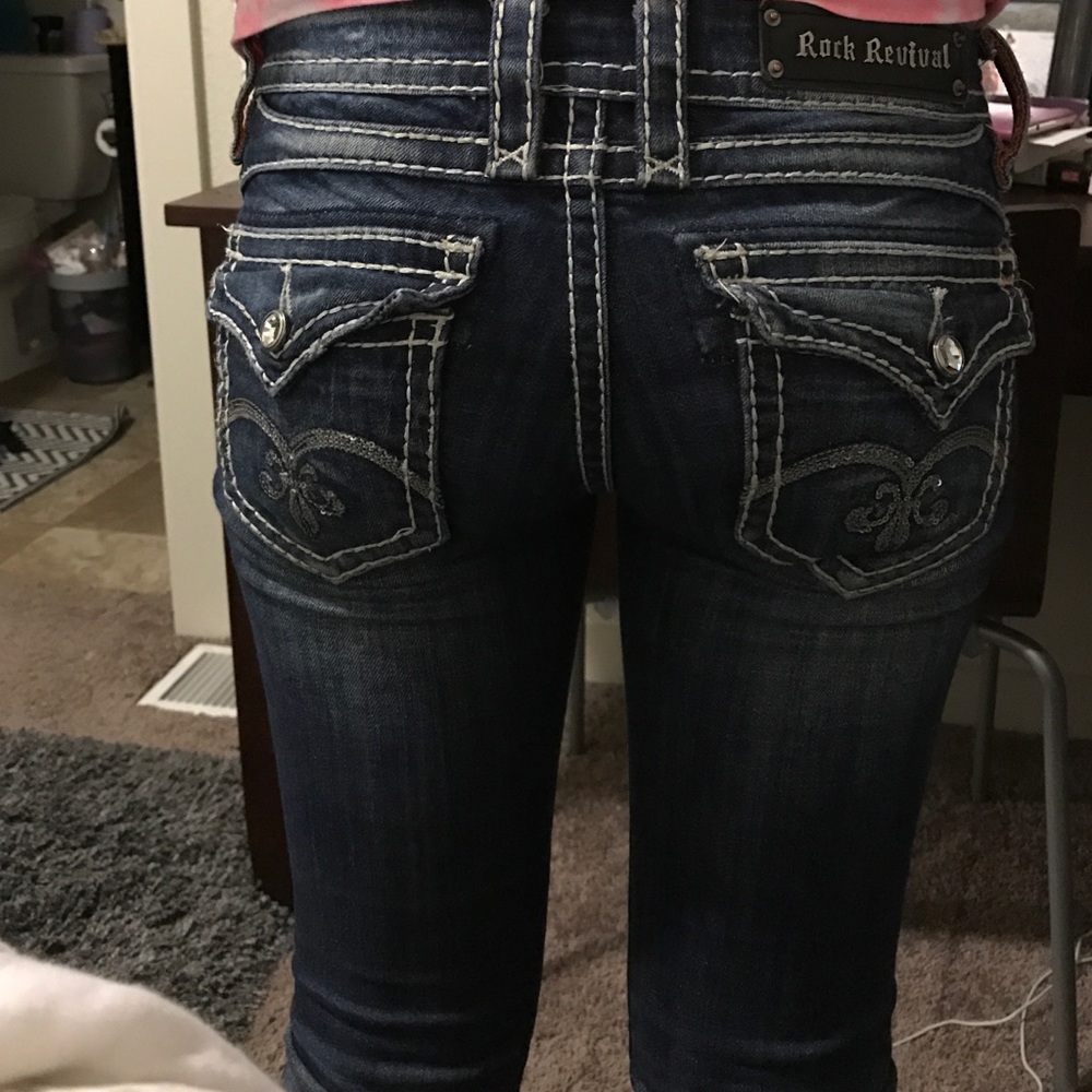 A dark wash pair of rock revivals