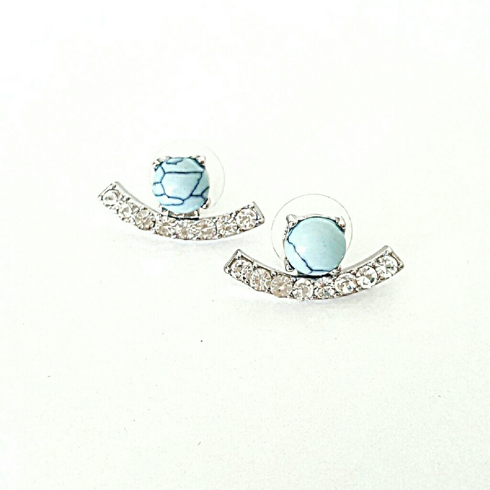 Blue Marble and Diamond Like Glass Earrings