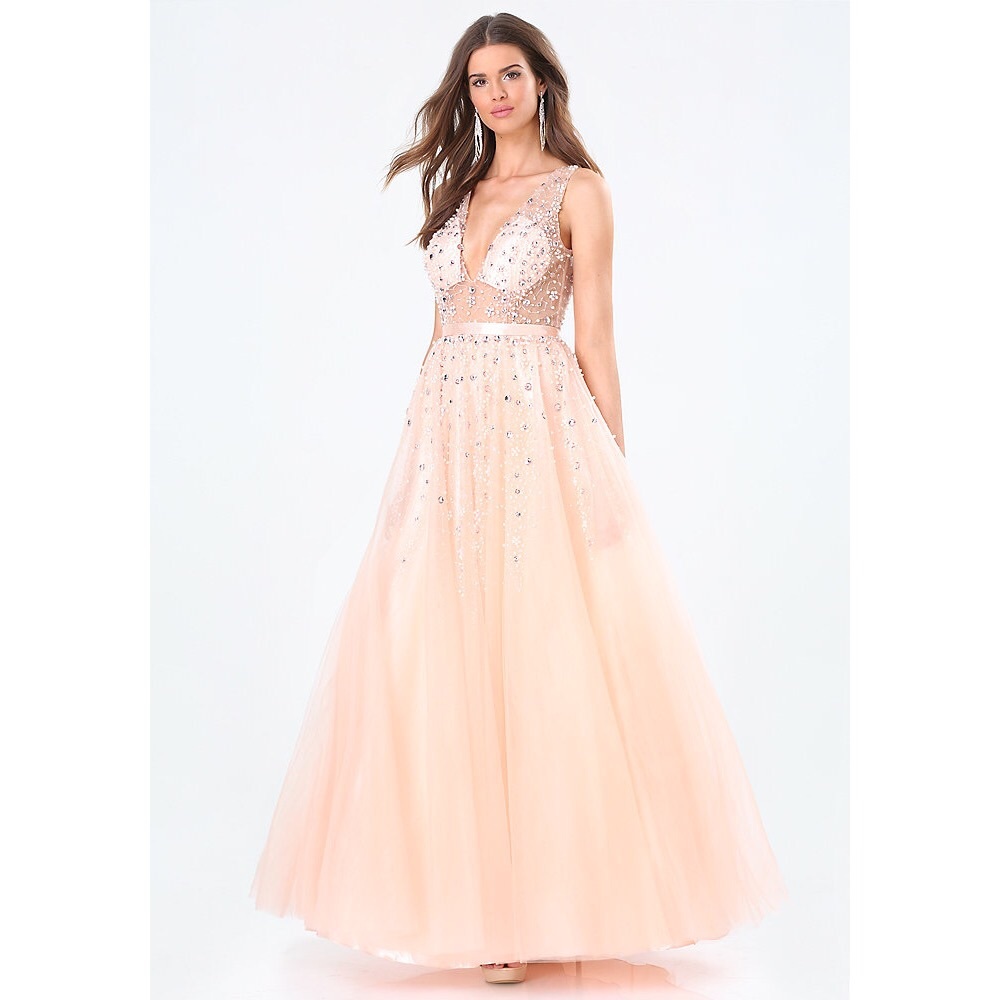 EMBELLISHED DEEP V GOWN DRESS