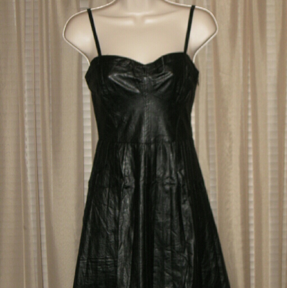 S ARC&CO FAUX LEATHER SPAGHETTI STRAP BLACK DRESS