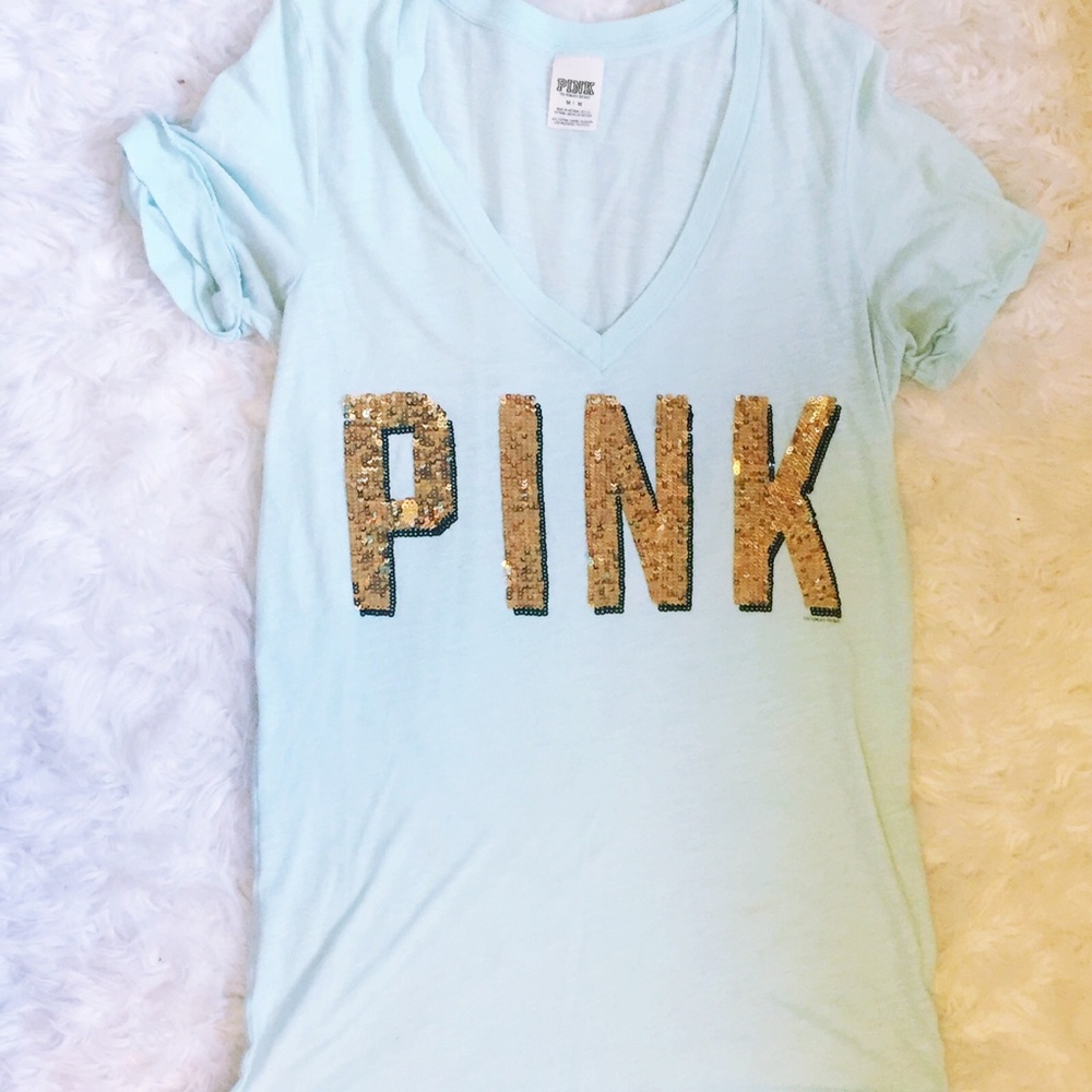 Light blue-green bling Victoria's Secret v-neck