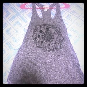 Flowy grey tank-top with indie design on front.