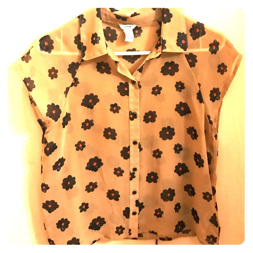 Tan floral blouse
