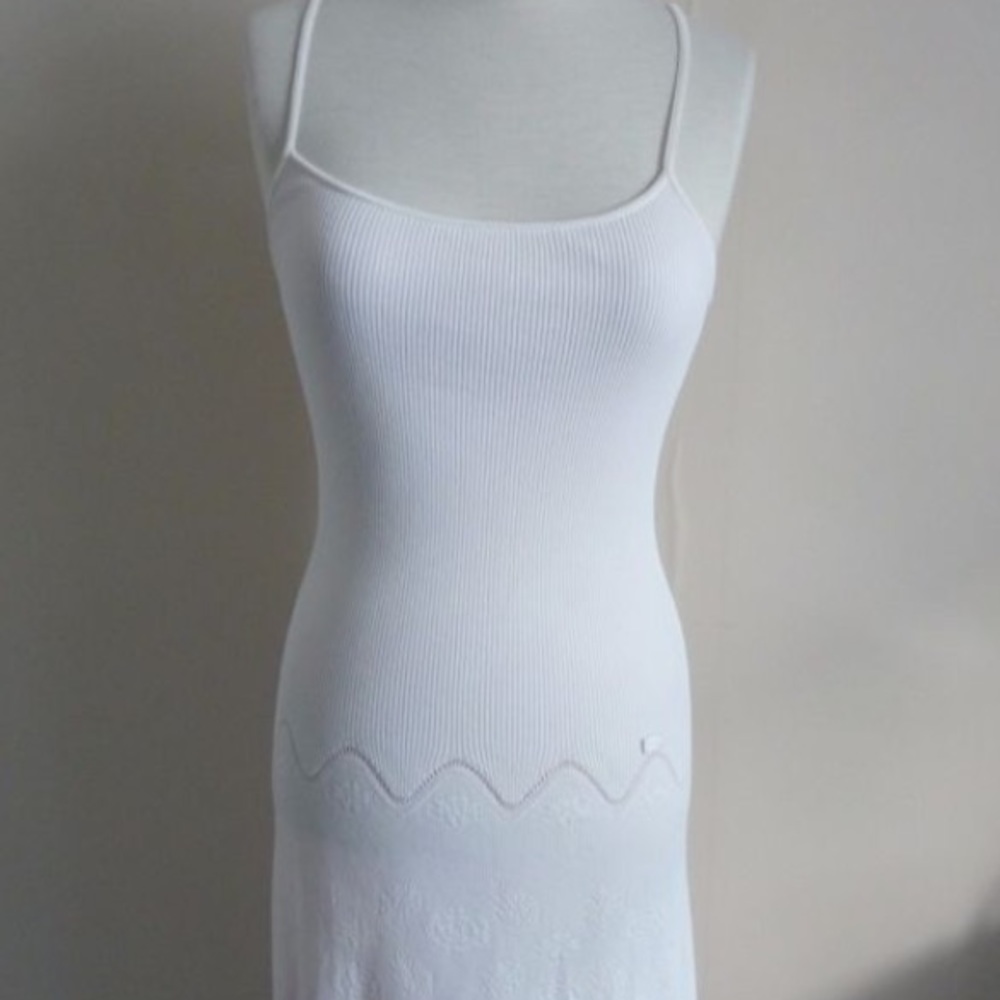 CHANEL DRESS WHITE PINK CC CAMELIAS STRAPS SIZE 38