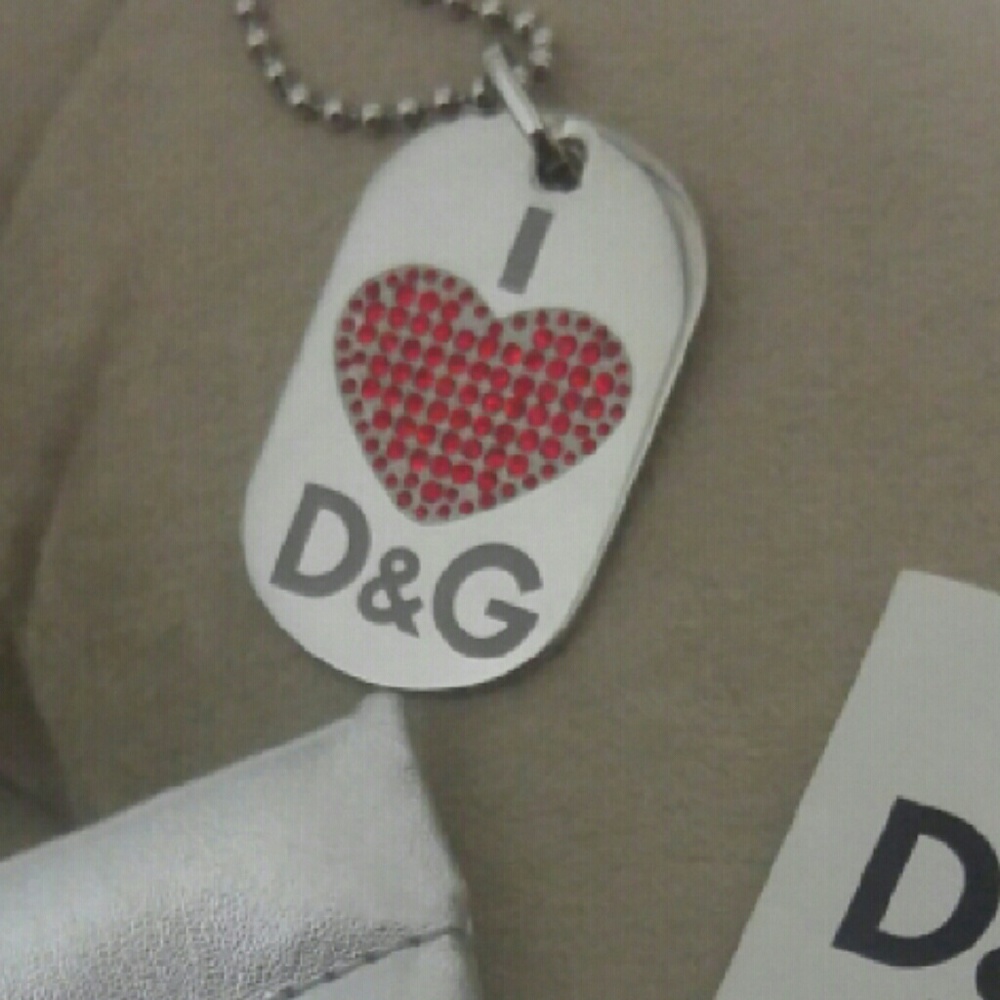 Dolce & Gabbana Red Heart Dog Tag Necklace