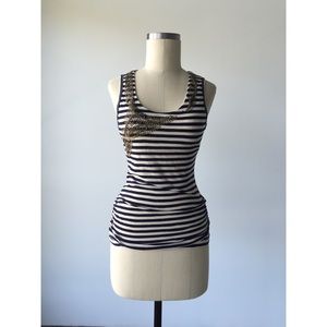 Forever 21 Navy Striped Beaded Tank