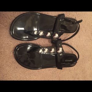 Express black patent leather sandals, 8.5