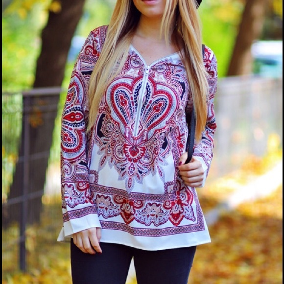 Multicolor blouse with zipper detail neckline - Picture 1 of 4