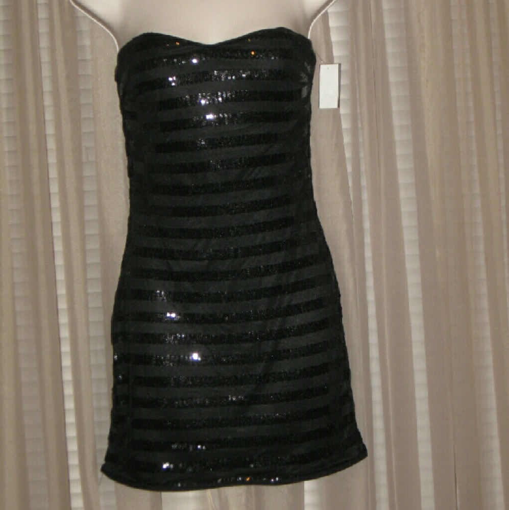 Strapless Black Sequinned Tube Bodycon Sexy Dress