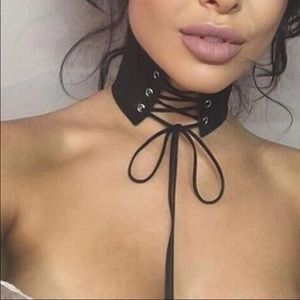 Corset lace up choker necklace