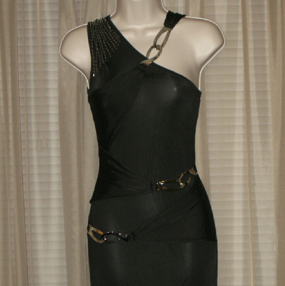 M West36 Black  Sexy Buckle Mini Bodycon Dress