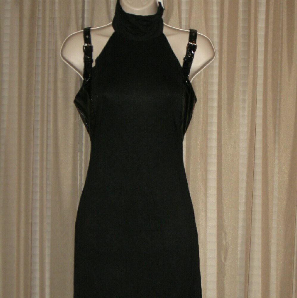 Black Bodycon Elegant Sexy Strap Buckle Neck Dress