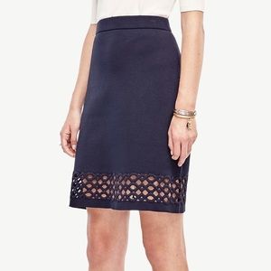Ann Taylor navy eyelet lace trim sweater skirt