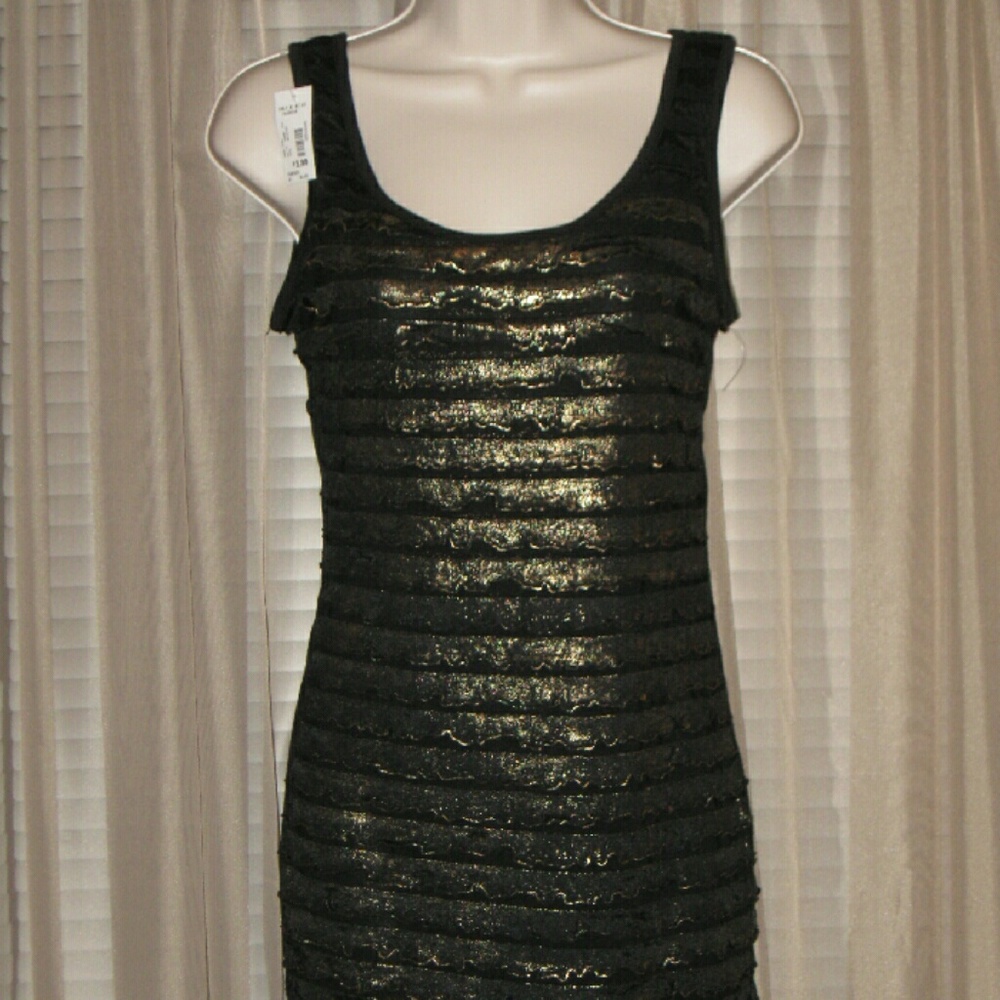 S CHELSEY  Black Golden Tiered Bodycon Mini Dress