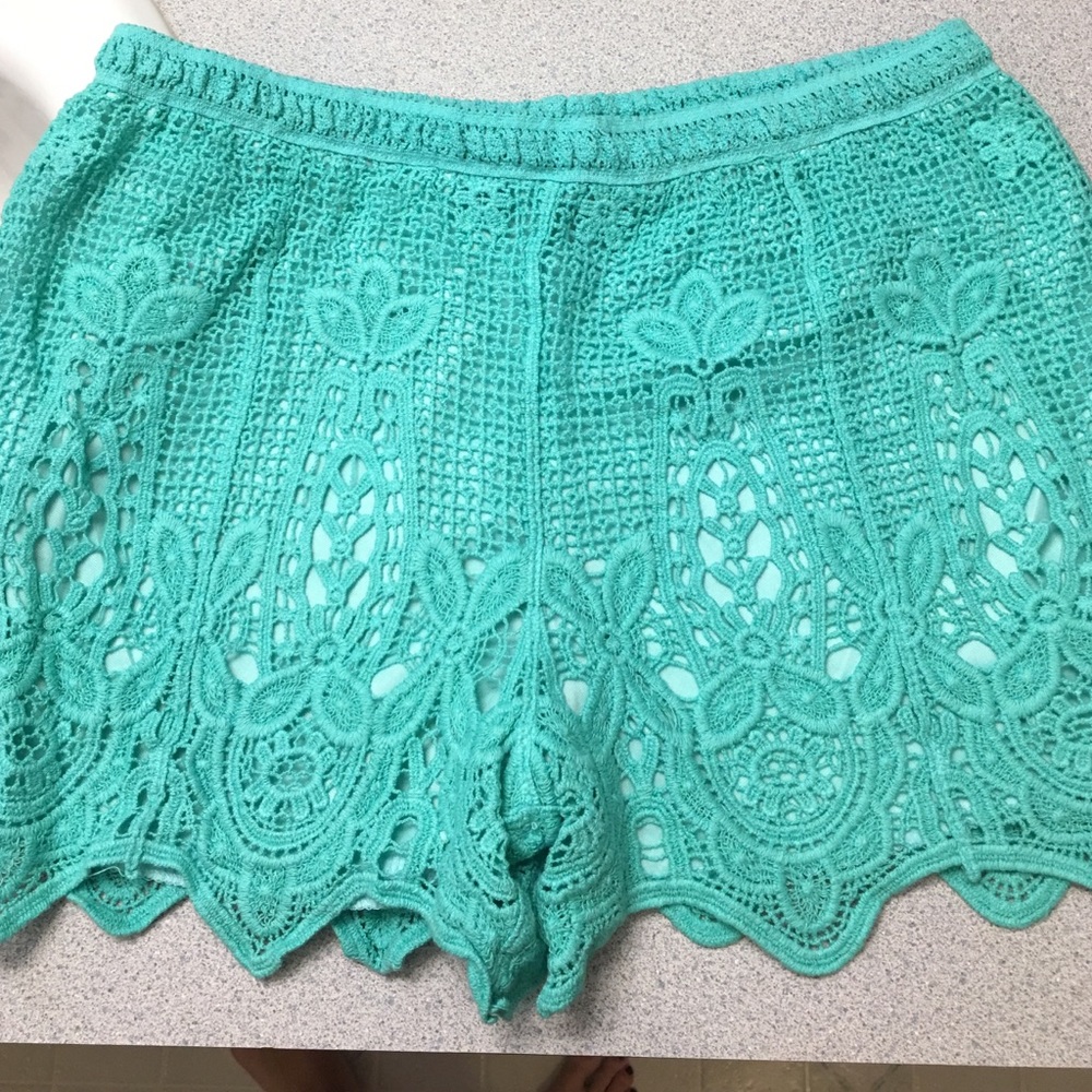 Lace turquoise blue shorts