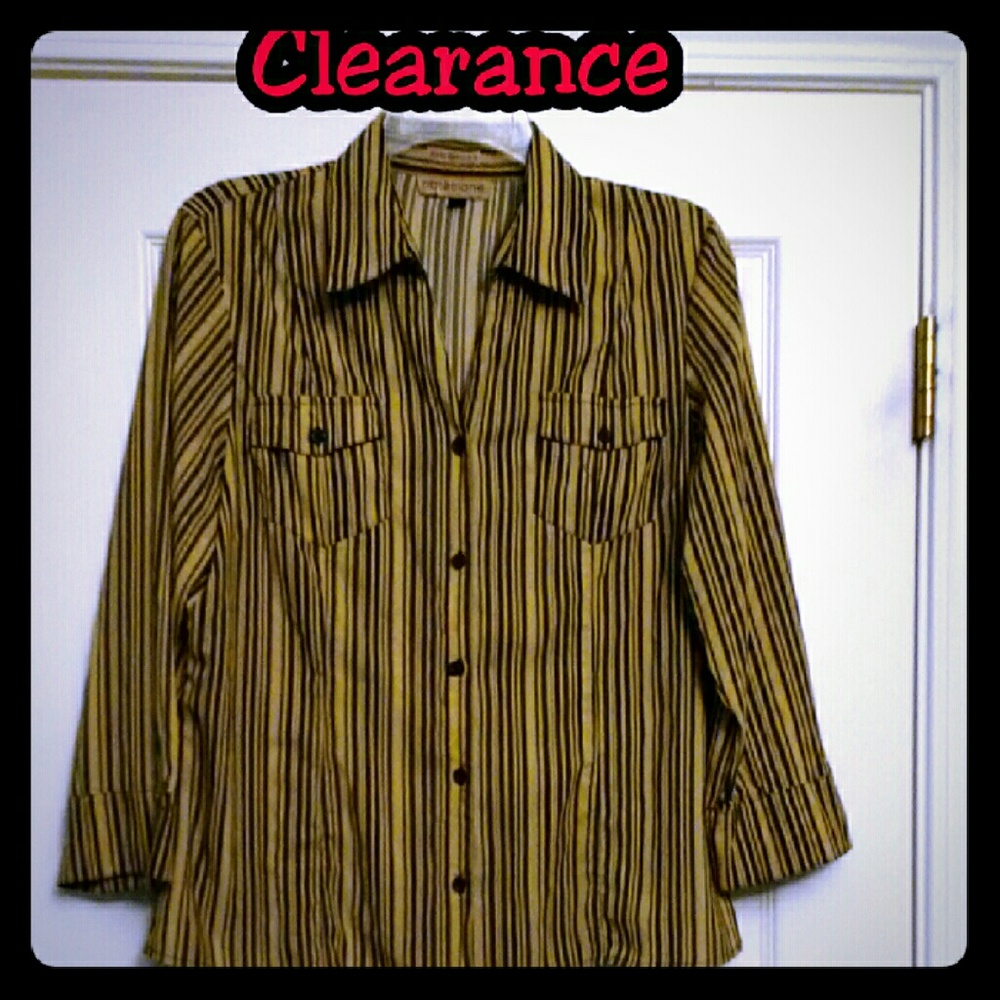Previously loved Tan/Brown striped Blouse P -Med