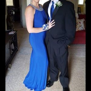 Royal blue high neck prom dress