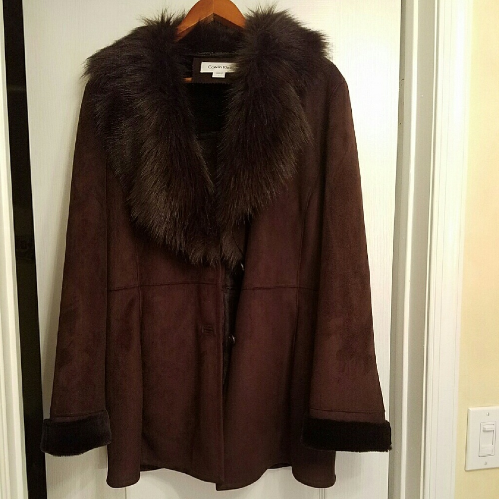 Calvin Klein Faux Suede/Fur Coat-Size large