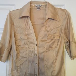Gold silk button down Cache shirt