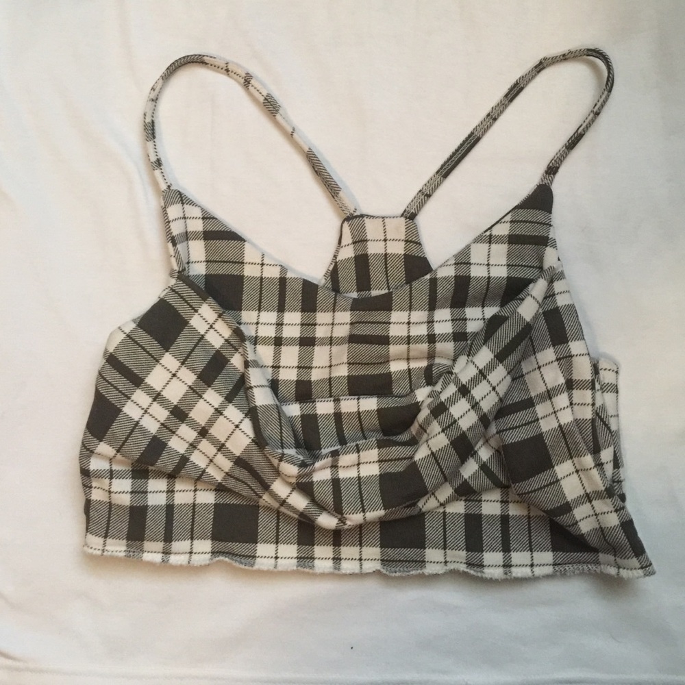 Handmade strappy plaid crop top