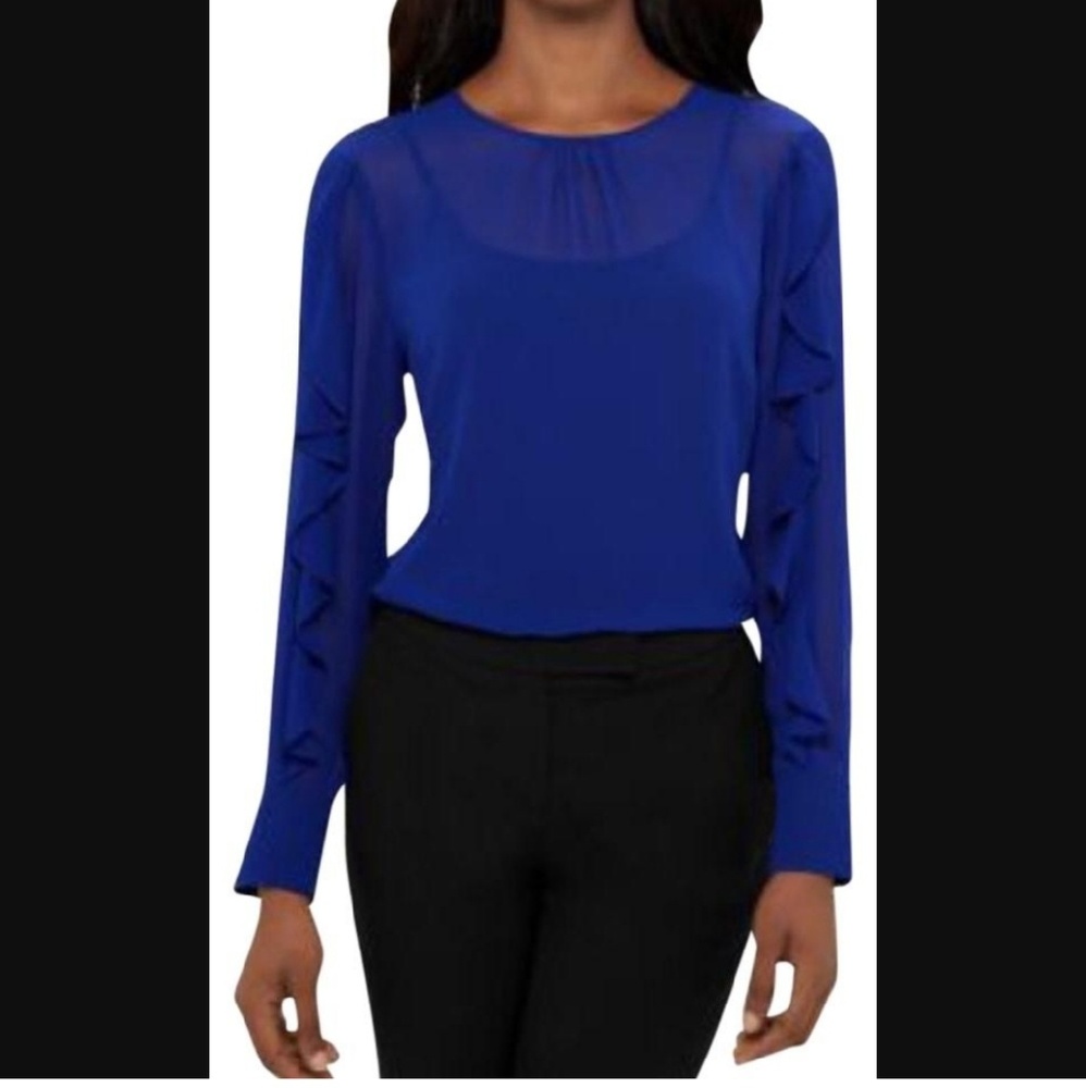 NWT blue eva longoria the limited ruffled blouse